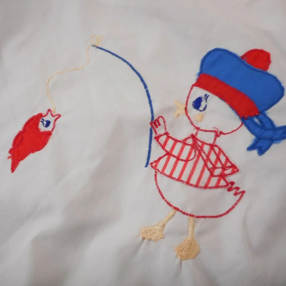 Vintage Romper One Piece Embroidered Duck Baby Size 18M White Red